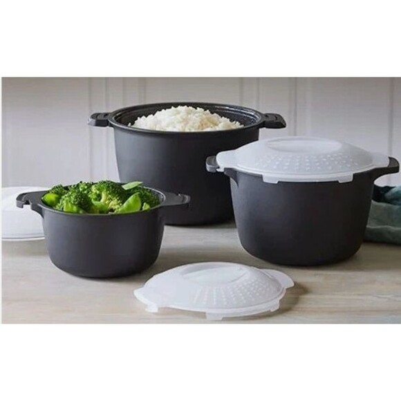 Pampered Chef Micro Cooker Set Microwave 1 2 3 quart Veg Rice Steamer Lids NEW - Picture 11 of 11